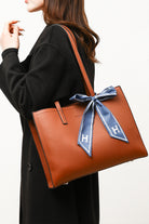 Solid PU Briefcase with Letter Print Scarf Brown