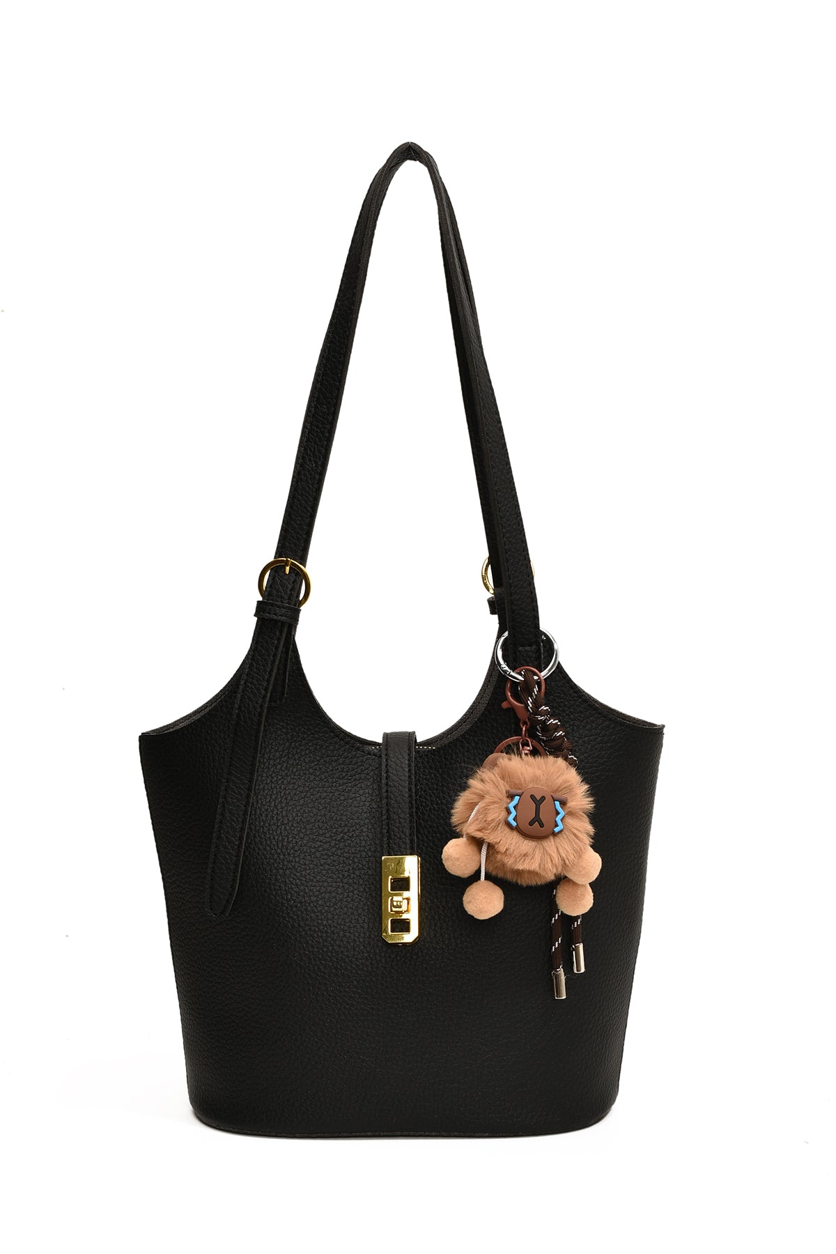 Sophisticated Black Scoop Neck Tote Bag 2 in 1 Style