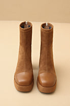 Sophisticated brown superfine suede ankle boots with leather toe detail  