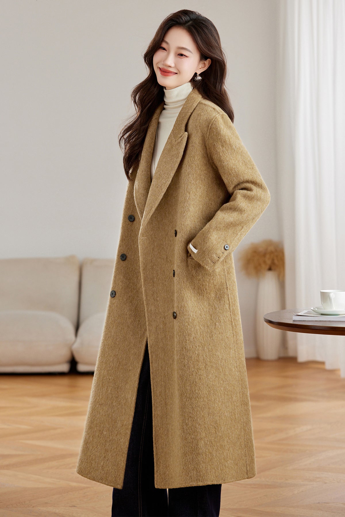 Cozy Yellow Long Wool Coat Women's Uptown Style for Winter Warmth 