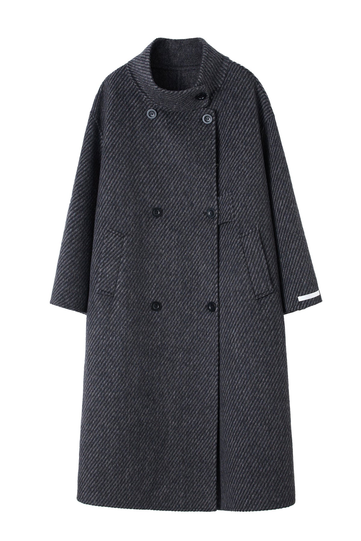 Trendy Navy Loose Twill Double Faced Wool Coat Comfortable Winter Style