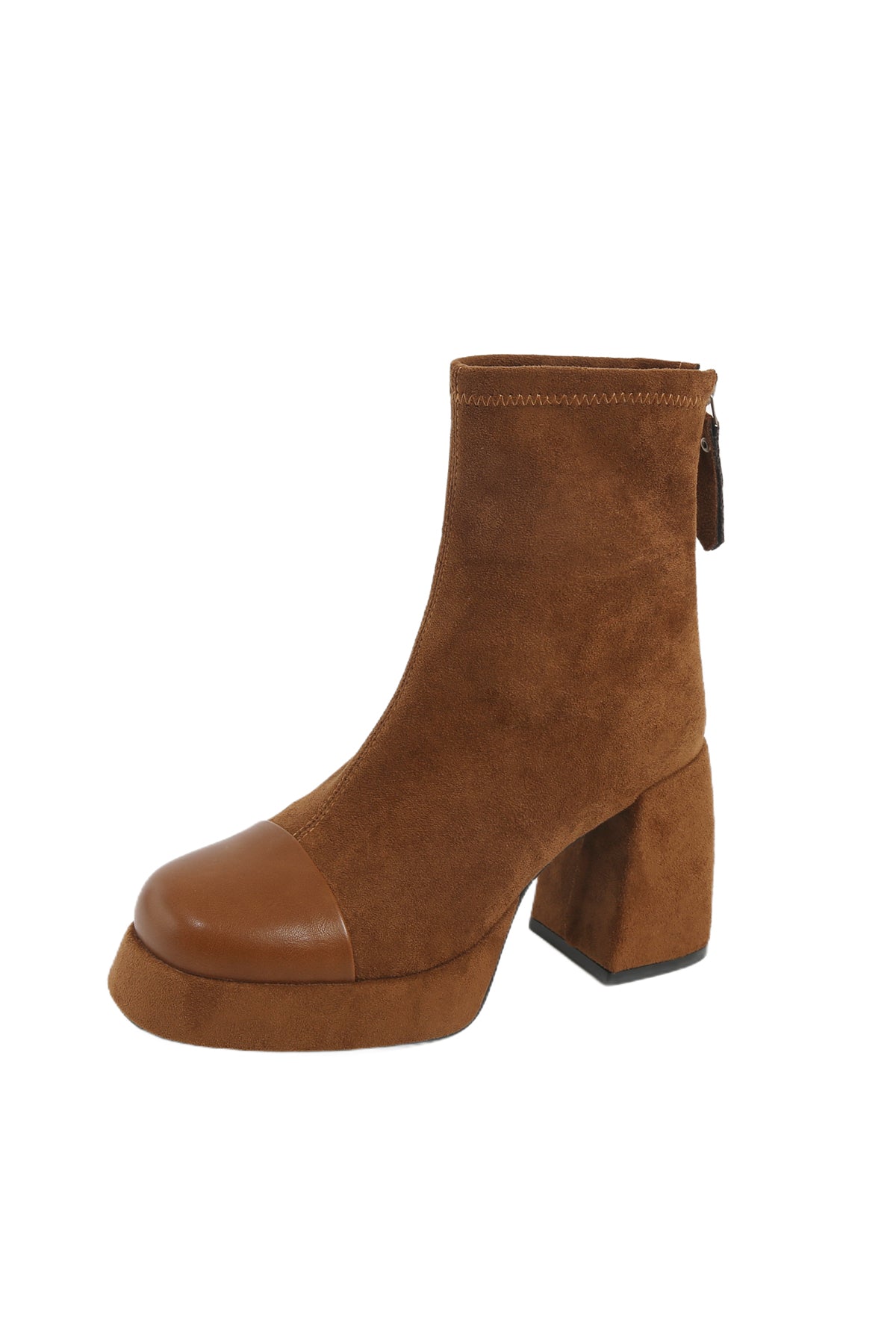 Trendy brown superfine suede ankle boots with leather front finish