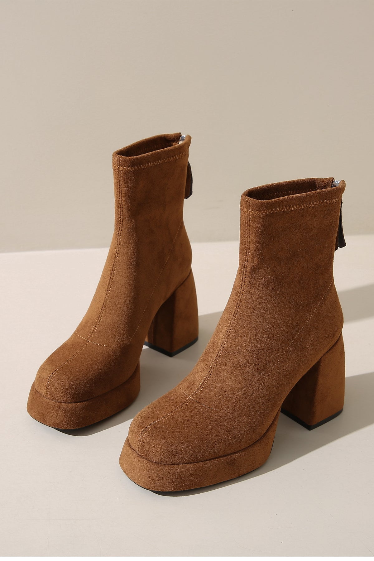 Trendy brown ultra-fine suede low-heeled ankle boots