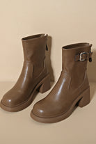 Versatile light brown faux leather low heel boots for women