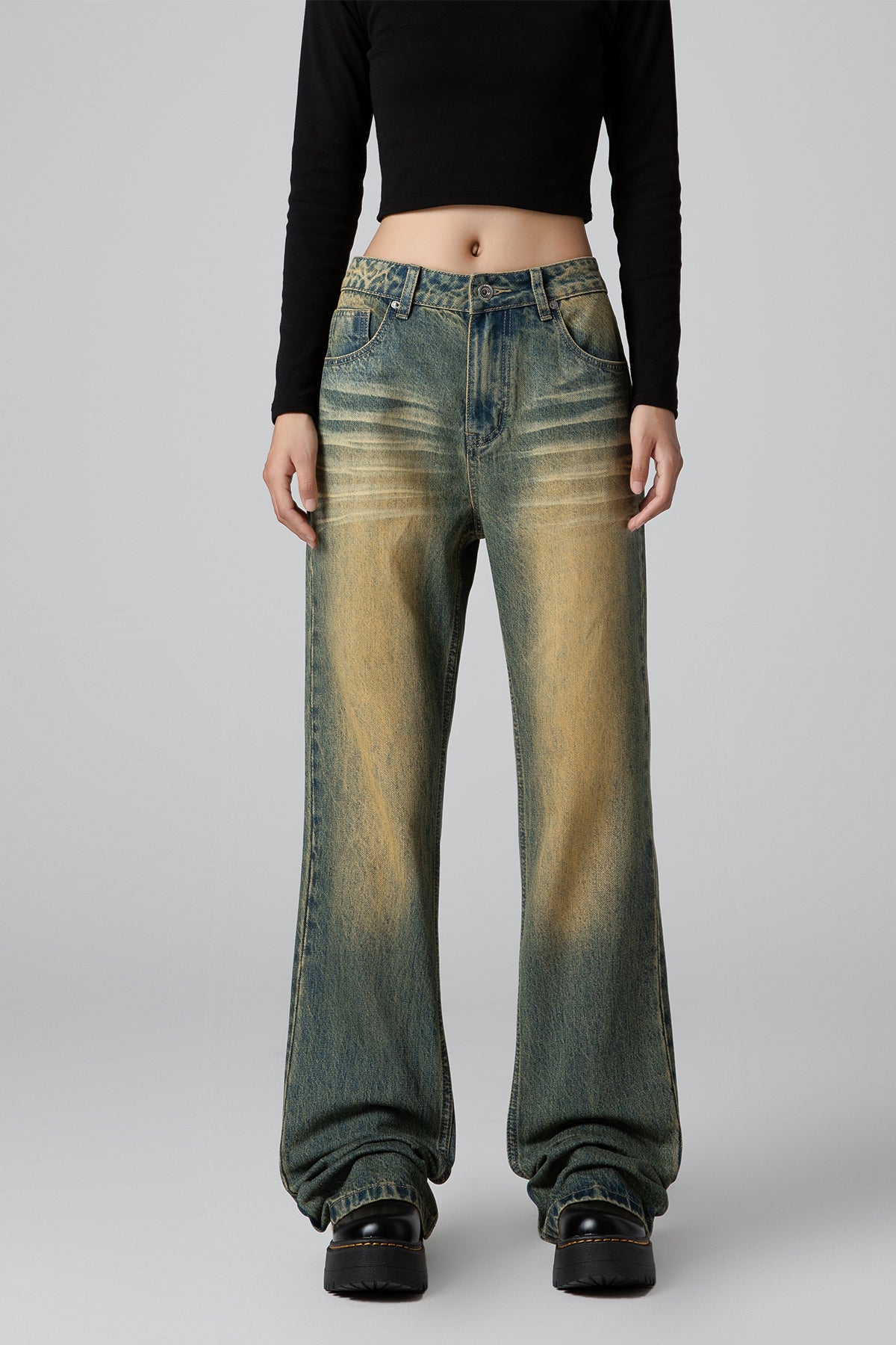 Vintage Washed High Rise Wide Leg Jeans - Women's Straight Leg Denim - S-XL - Macghee