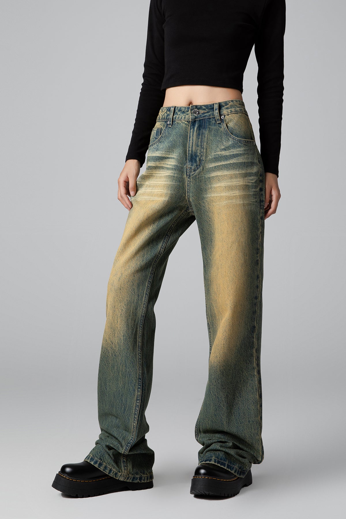 Vintage Washed High Rise Wide Leg Jeans - Women's Straight Leg Fit - S-XL - Macghee