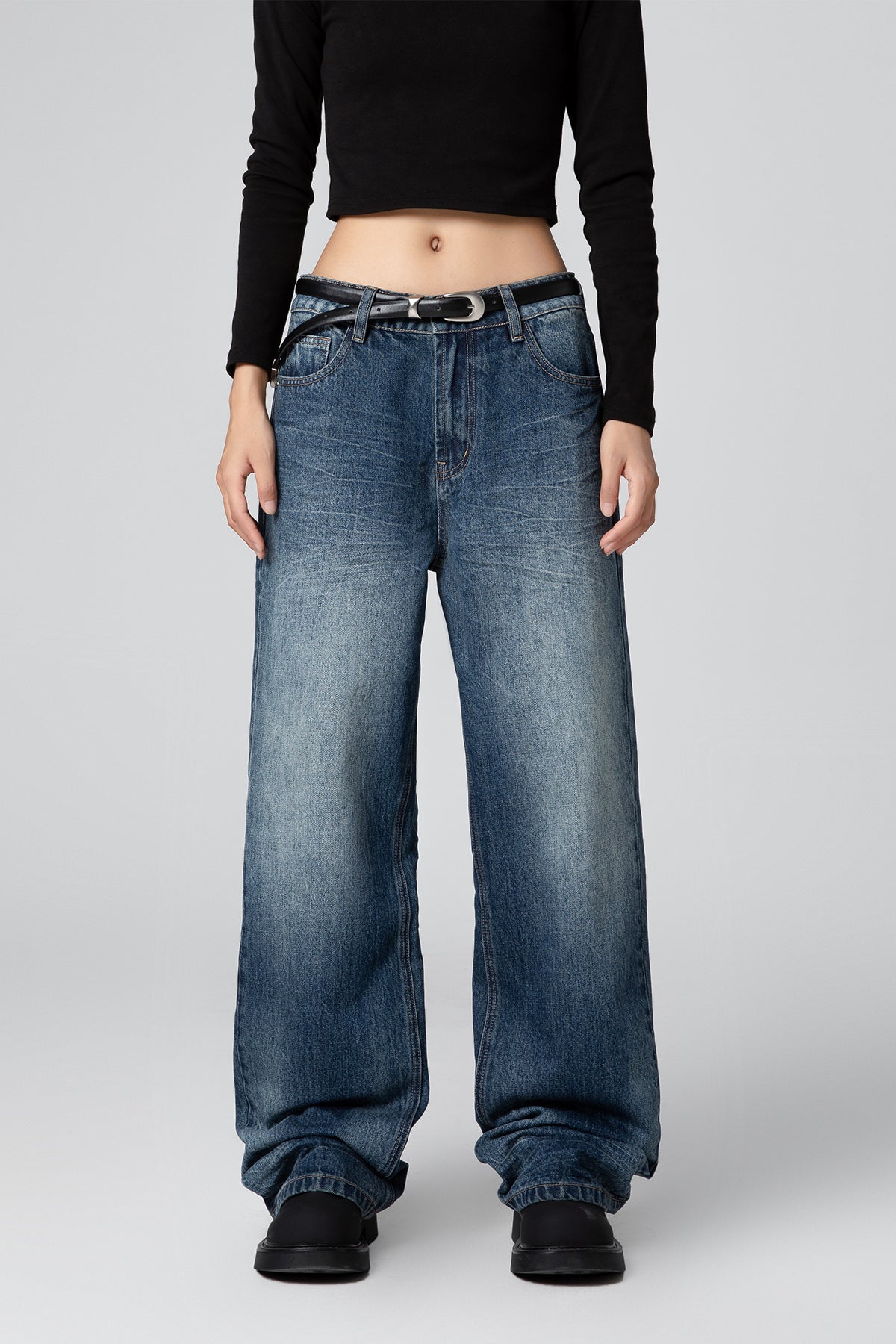 Vintage Washed Resin Whisker Wide Leg Jeans - Women’s Straight Leg Denim - S-XL - Macghee