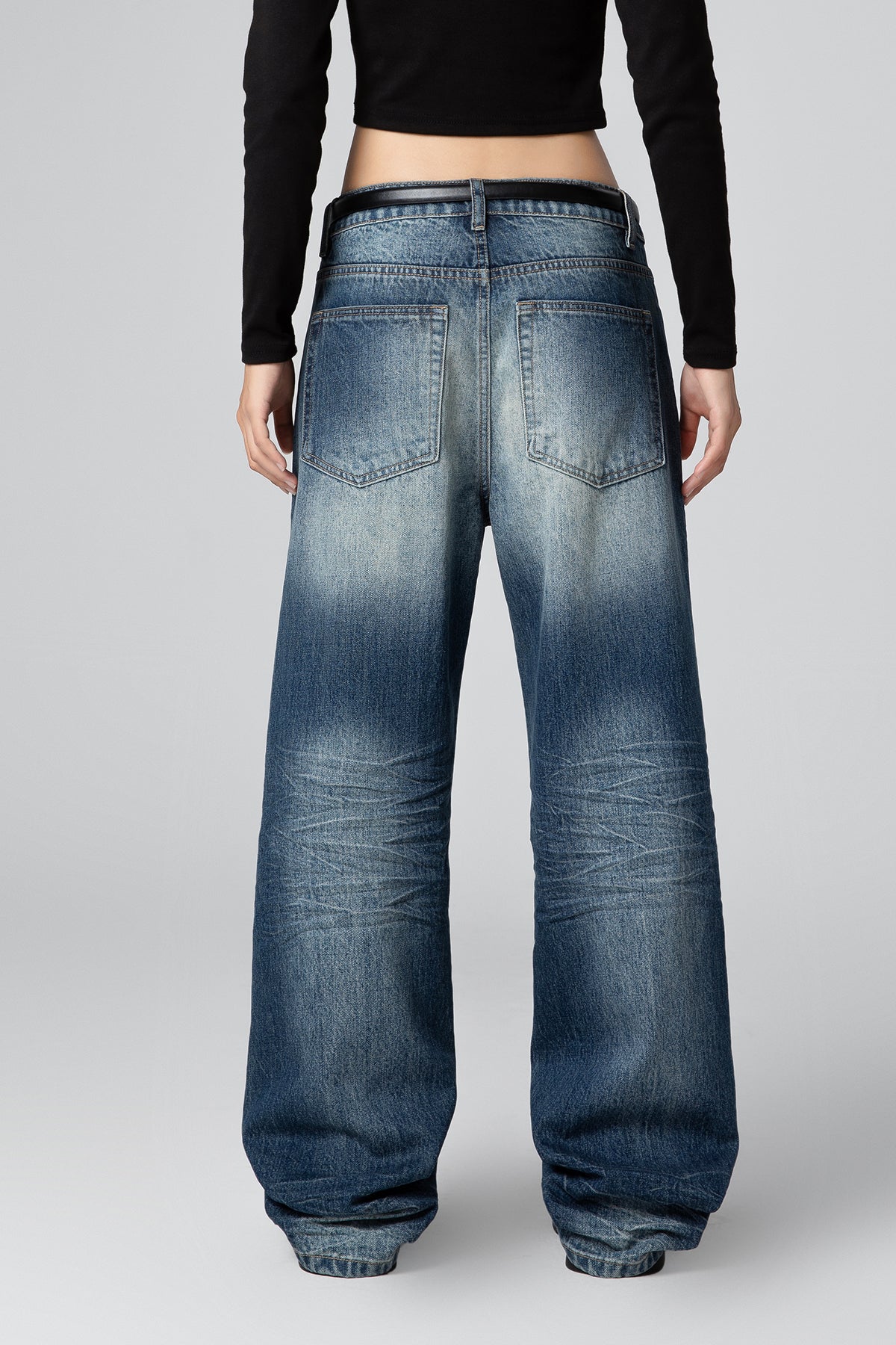 Vintage Washed Resin Whisker Wide Leg Jeans for Women - Straight Leg Fit - S-XL - Macghee