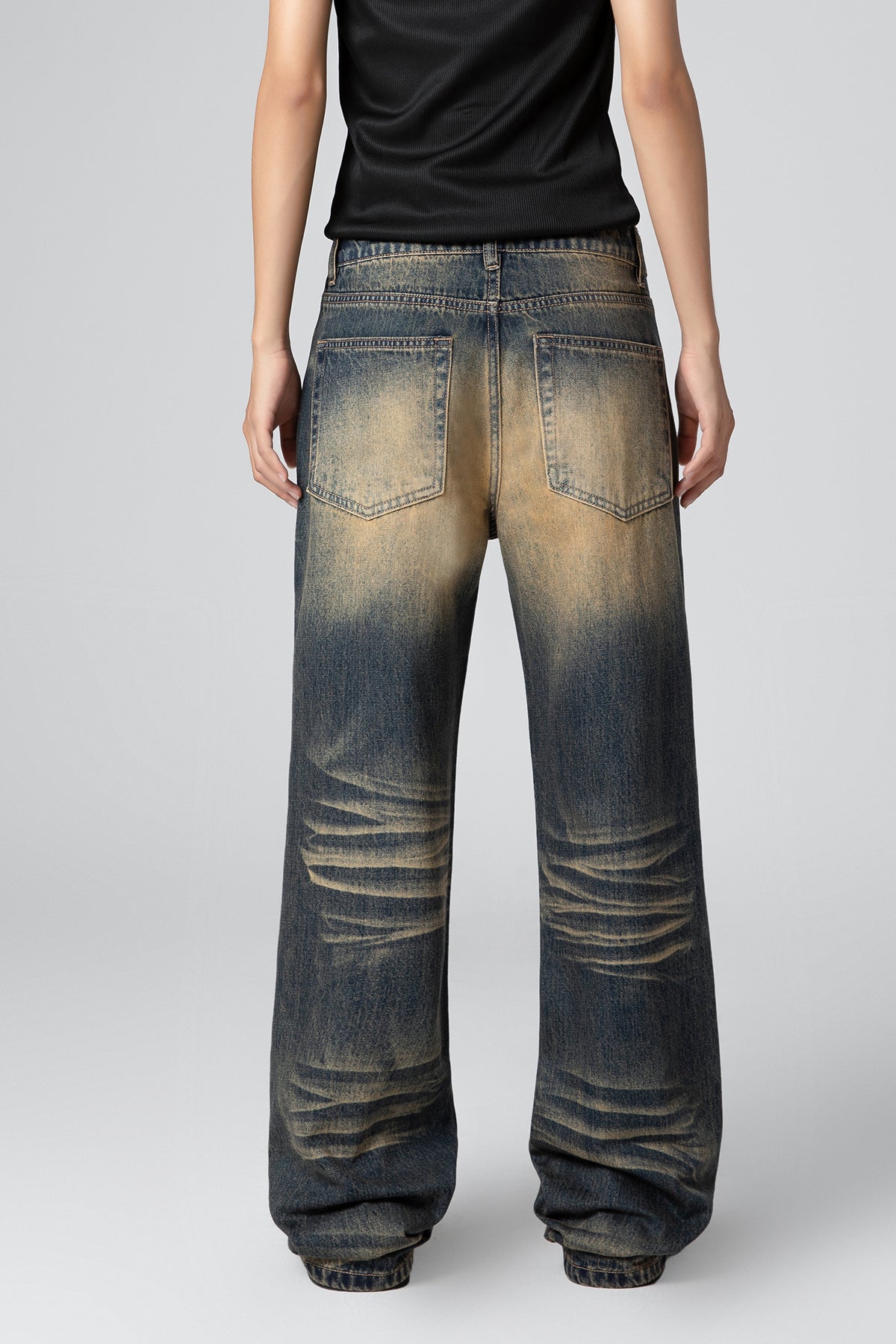 Washed Resin Whisker Straight Bootcut Denim Jeans - Wide Leg Fit for Women - S-XL - Macghee