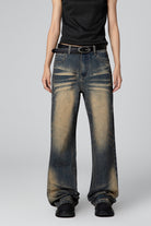 Washed Resin Whisker Straight Bootcut Denim Jeans for Women - Wide Leg Style - S-XL - Macghee