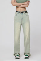 Women’s Loose Straight-Leg Flared Yellow Mud Stretch Jeans - Barrel Jeans Style - S-XL - Macghee