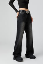 Women’s Nostalgic Washed Black Flare Jeans - High Waist Design - Classic Flare Jeans - S-XL - Macghee