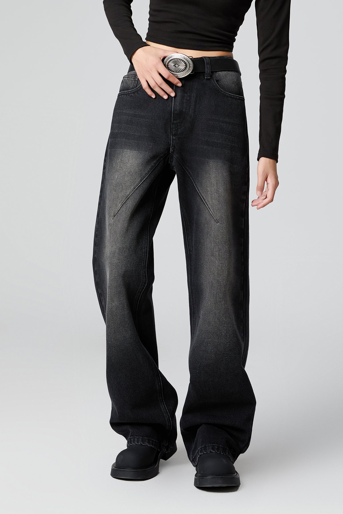 Women’s Nostalgic Washed High Waist Black Flare Jeans - Retro Flare Style - S-XL - Macghee