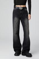 Women’s Nostalgic Washed High Waist Flare Jeans - Black Denim - Perfect for Any Occasion - S-XL - Macghee