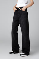 Women’s Black Denim Straight-Leg Jeans - Loose Fit Design - Trendy Denim - S-XL - Macghee