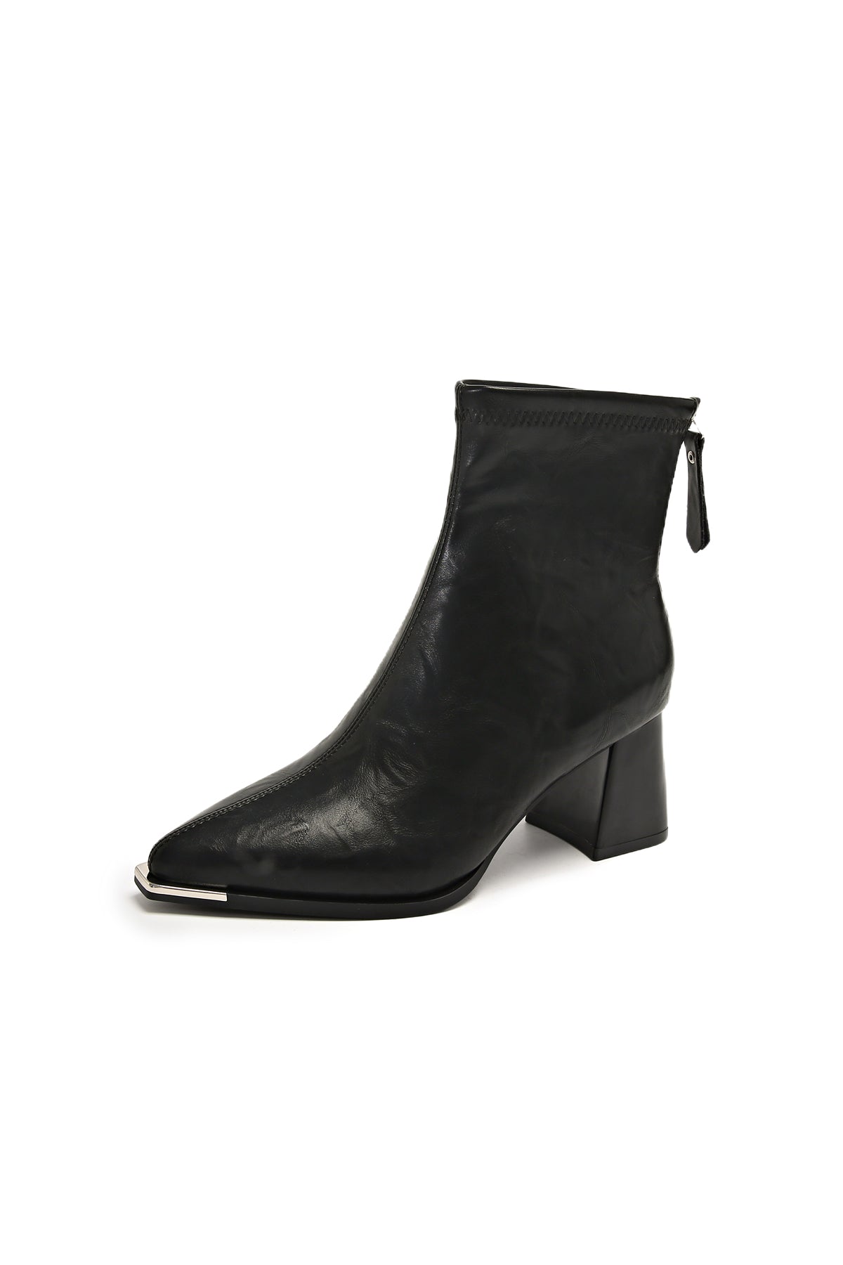 Women's Black Leather Low Heel Ankle Boots