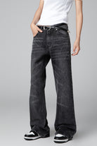 Women’s Black Lightning Bolt Jeans - Vintage Distressed Look - S-XL - Macghee