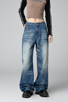 Women’s Bootcut Loose-Fitting Jeans - Straight-Leg Blue Denim - Blue Jeans Sale - S-XL - Macghee