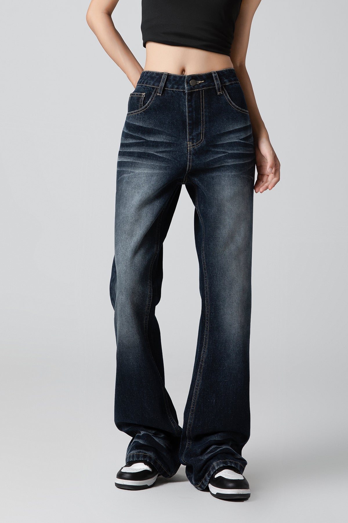 Women’s Cool Pleated Bootcut Jeans - Straight-Leg Loose Fit Denim - S-XL - Macghee