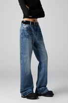 Women’s Distressed Heavy Washed Jeans - Lightning Pattern - Relaxed Fit - S-XL - Macghee