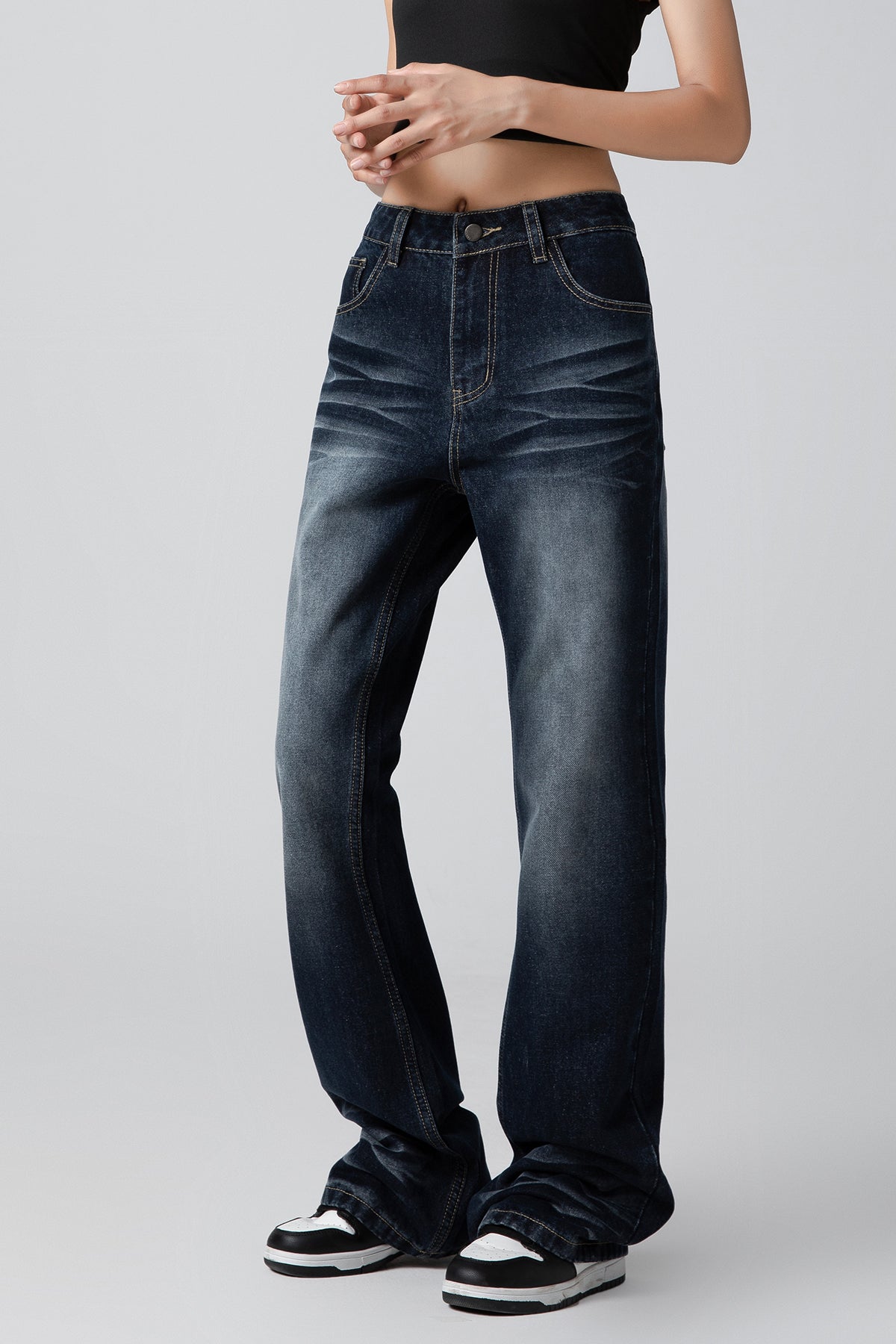 Women’s Pleated Bootcut Jeans - Straight-Leg Loose Fit - Cool Denim - S-XL - Macghee