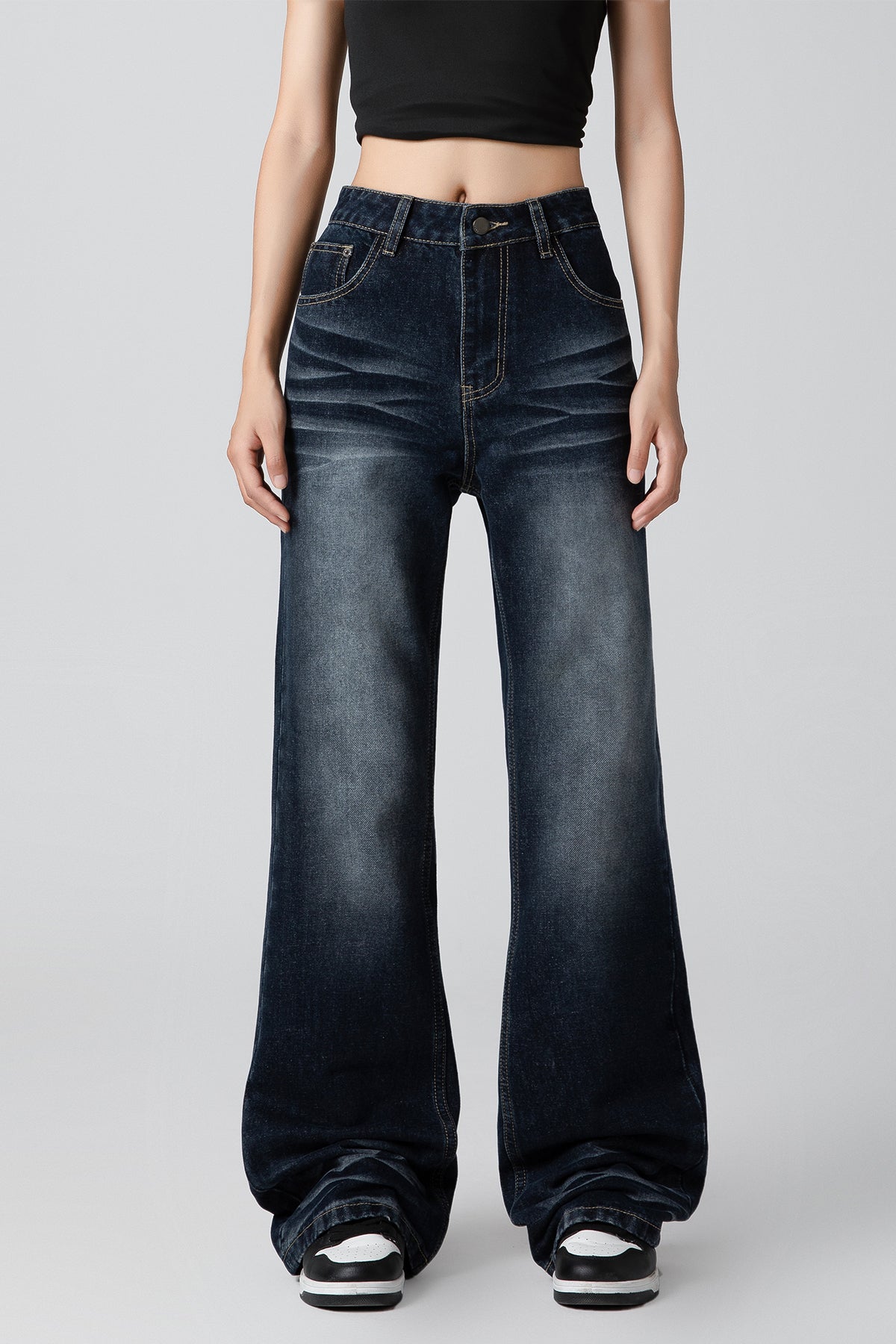 Women’s Pleated Straight-Leg Loose Bootcut Jeans - Cool Denim Style - S-XL - Macghee