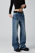 Women’s Relaxed Fit Denim Jeans - Lightning Pattern & Distressed Heavy Wash - S-XL - Macghee