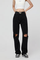 Women’s Straight-Leg Ripped Black Jeans - Everyday Denim - S-XL - Macghee