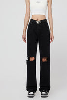 Women’s Straight-Leg Ripped Jeans - Black Denim - S-XL - Macghee