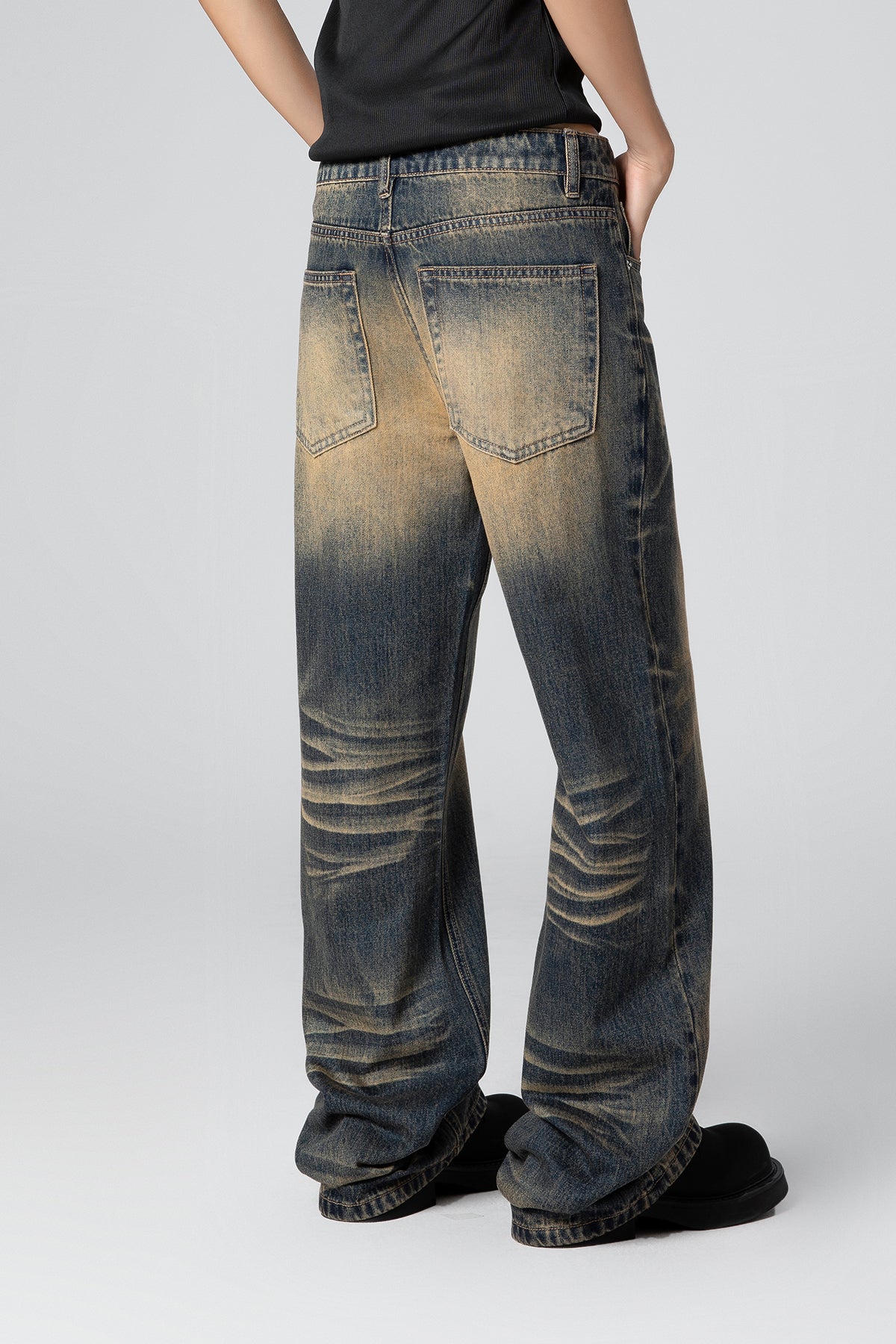 Washed resin whisker straight bootcut denim BC742 – Macghee
