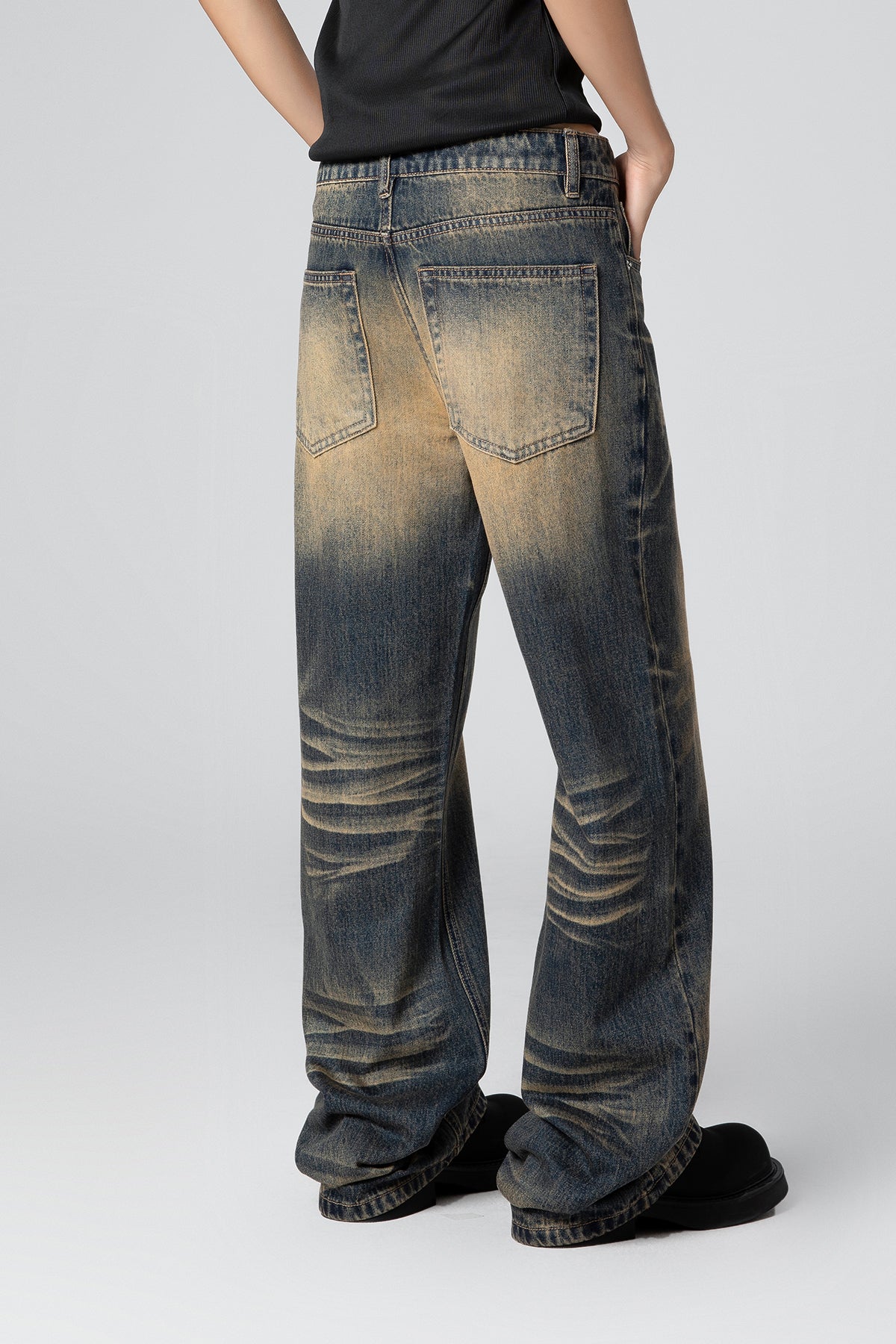 Women’s Straight Bootcut Denim Jeans - Washed Resin Whisker Wide Leg - S-XL - Macghee