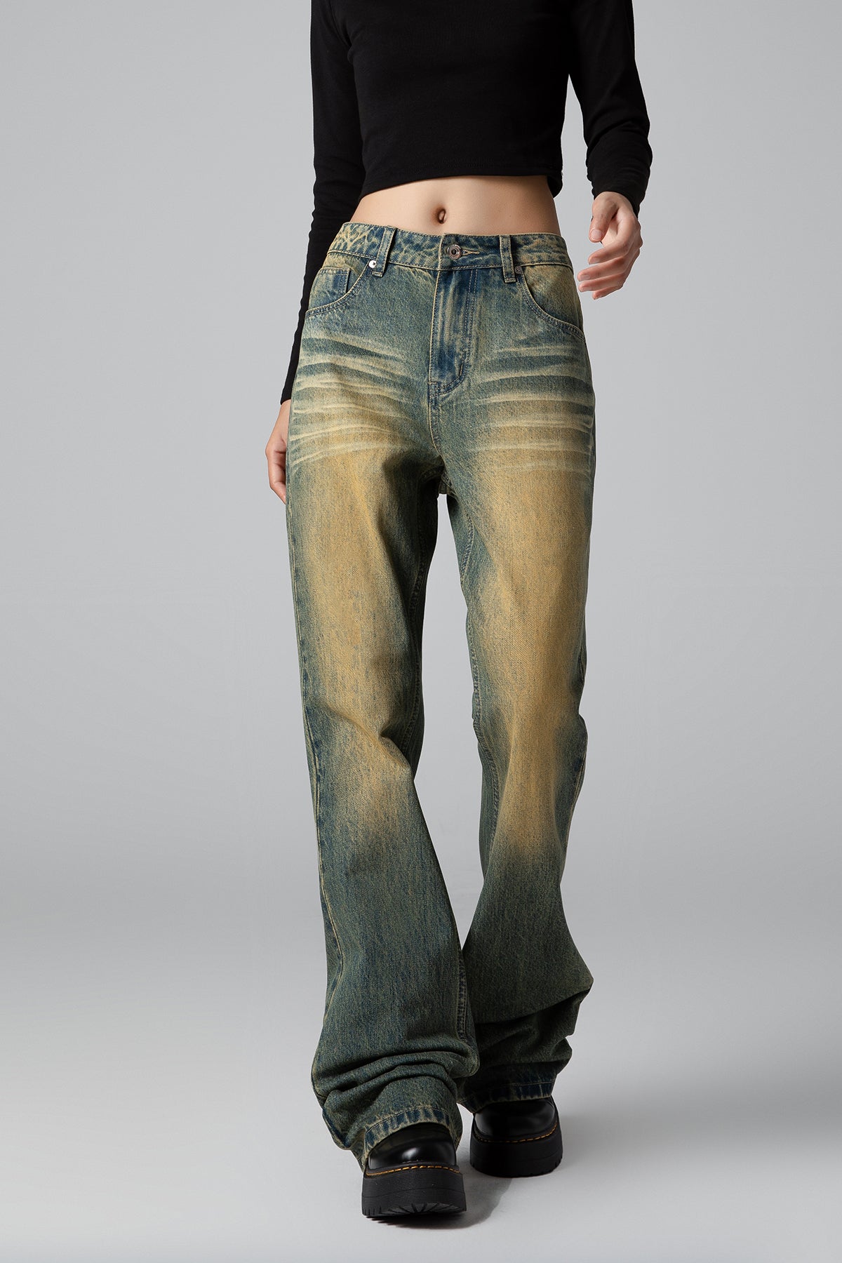 Women’s Vintage Washed High Rise Wide Leg Jeans - Straight Leg Cut - S-XL - Macghee