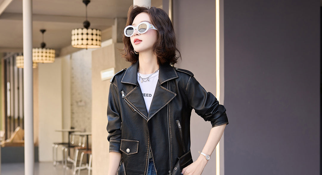 Womens pu leather motorcycle jackets