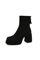 Women's black ultra-fine suede ankle boots with chic low heel