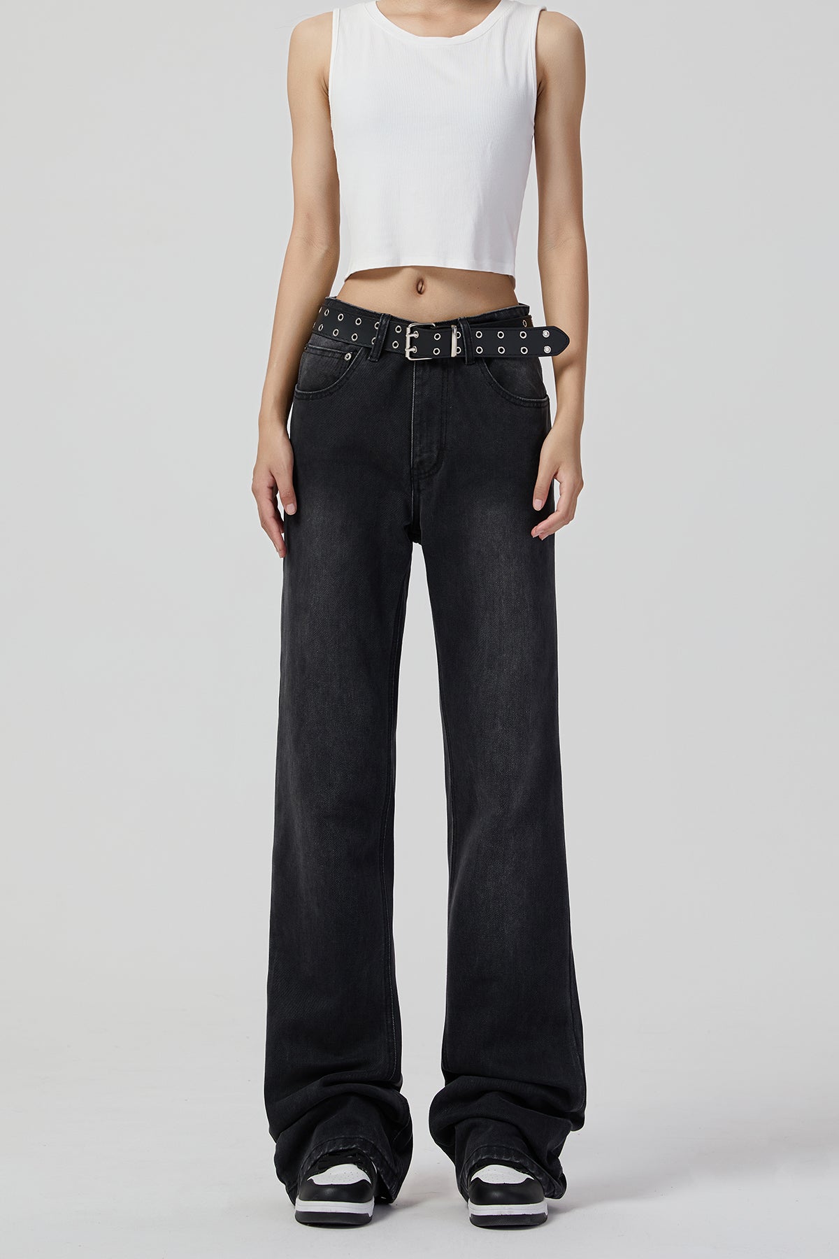 Womens-Wide-Leg-Jeans - High Street Flared Casual Pants