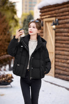 Womens Black Stand Collar Cotton Down Jacket Casual Short Wear