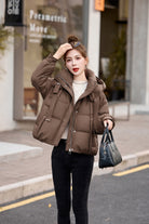 Womens Brown Short Cotton Down Jacket Simple Winter Style