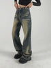 Washed resin whisker straight bootcut denim BC742