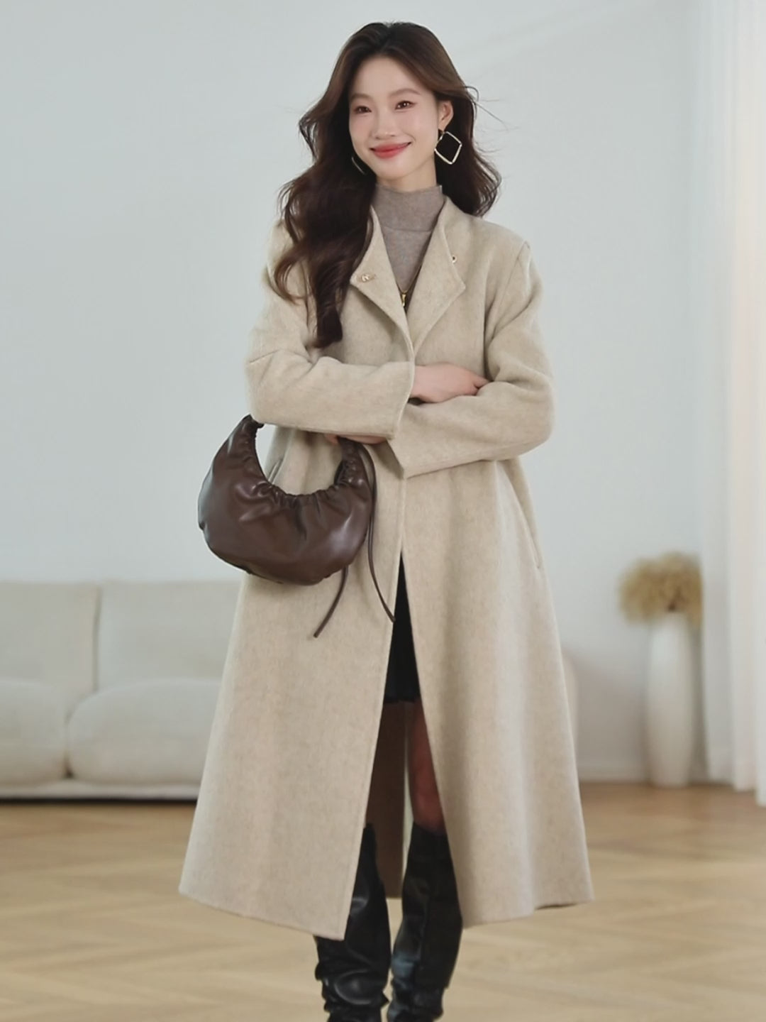 Double-faced nylon wool coat 106058