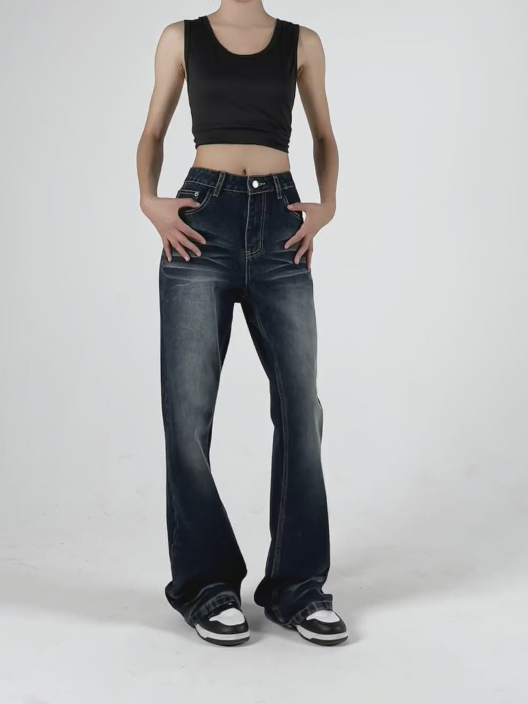 Pleated Straight-Leg Loose Bootcut Jeans BC735